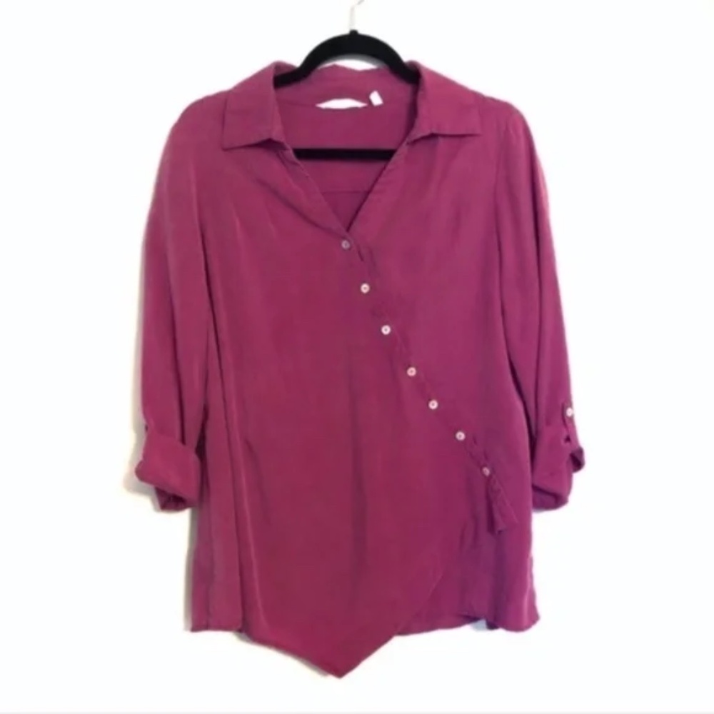 Soft Surroundings Collared Wrap Blouse Magenta - Picture 1 of 7